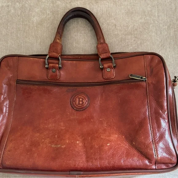 Custom made brown leather laptop bag